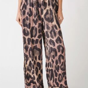 Free People Brown and Black Cheetah Wide Leg Pants Worn Once